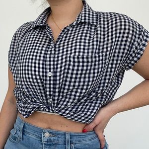 Beachy Gingham Short Sleeve Button Down